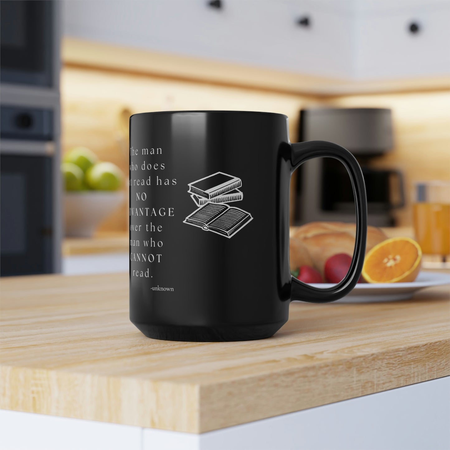 Man who cannot read - Black Mug, 15oz