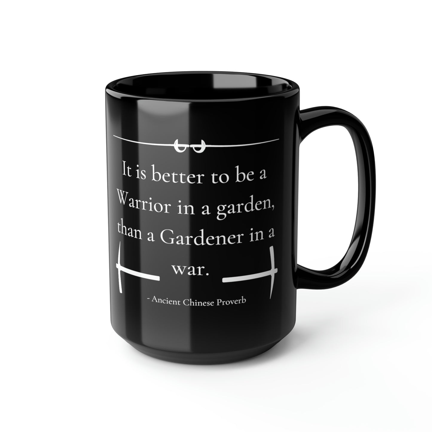 Warrior in a garden - Black Mug, 15oz